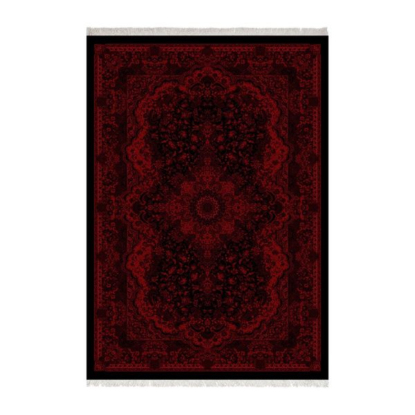 فرش ماشینی زانیس مدل گل نشان زمینه لاکی جدید