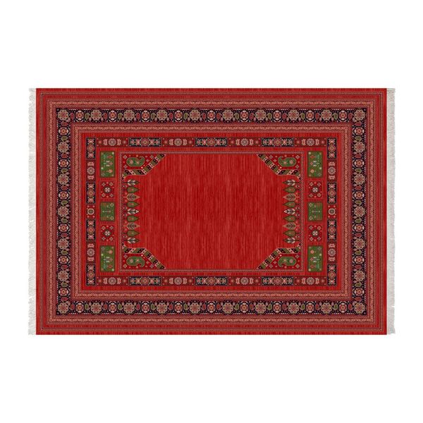 فرش ماشینی زانیس طرح اسلیمی درختی زمینه قرمز جدید