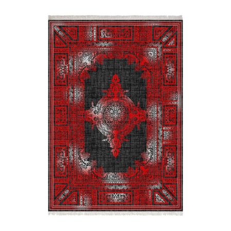 فرش ماشینی زانیس طرح وینتیج زمینه قرمز