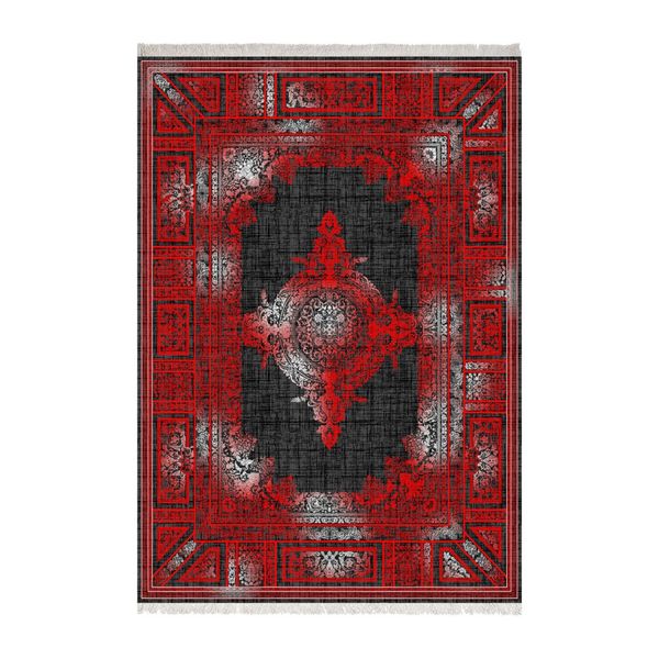 فرش ماشینی زانیس طرح وینتیج زمینه قرمز