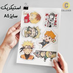 استیکر پک انیمه طرح ترکیبی بدون برش سایز A5 کد 07