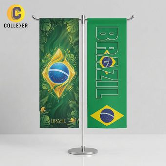 پرچم دوتایی رومیزی طرح پرچم کشور برزیل (Brazil) - ساتن با پایه تی T - کد 01