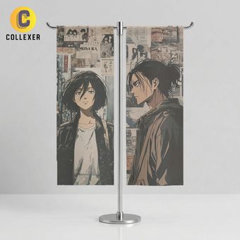 پرچم دوتایی رومیزی انیمه اتک آن تایتان طرح ارن و میکاسا (Eren and Mikasa) Attack On Titan - ساتن با پایه تی T - کد 01
