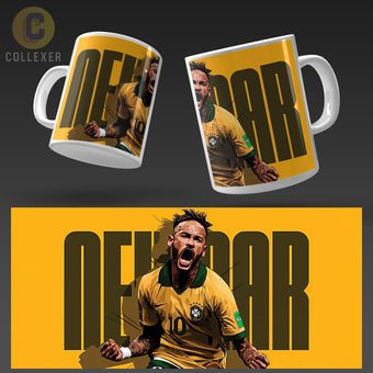 ماگ طرح نیمار (Neymar) با لباس برزیل کد 01 (سفید ، مشکی ، حرارتی)