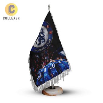پرچم رومیزی طرح تیم چلسی (Chelsea) کد 03 ریشه تک (رنگ انتخابی) مخمل پایه سنگی