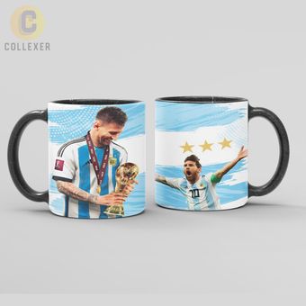 ماگ لیونل مسی (Lionel Messi) با طرح لباس آرژانتین - کد 04 (سفید ، مشکی ، حرارتی)