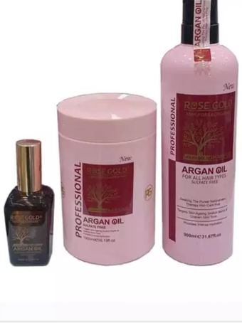 پک شامپو و ماسک و روغن مو آرگان رزگلد Rose Gold بدون سولفات