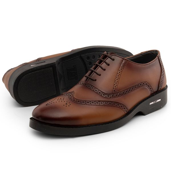 کفش اسپرت چرم رسمی اداری مجلسی مردانه کد125 طرح بروژ Bruges رویه چرم خارجی قالب استاندارد ظریف و بادوام عسلی