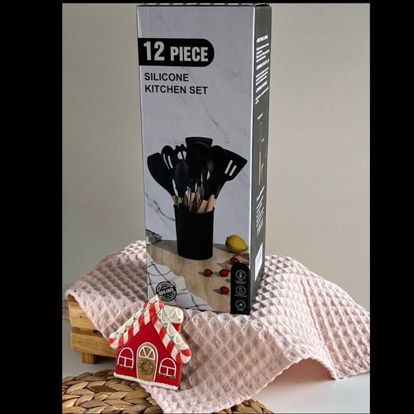 سرویس کفگیر ملاقه سیلیکونی دسته بامبو- 12 پارچه کیچن
