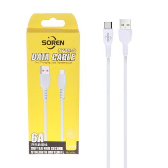 کابل شارژ فست Soren Type-C مدل CA100 - سفید - DST (گارانتی شش ماهه شرکتی)