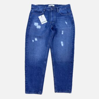 شلوار جین مام فیت آبی وسط کد 11126