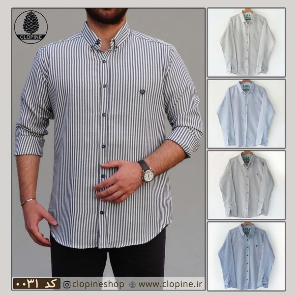 پیراهن راه راه مردانه پنبه ای - کد 0031