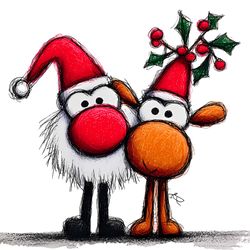 برچسب DTF یا استیکر حرارتی لباس مدل پاپانوئل و گوزن