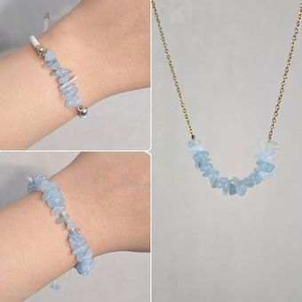 دستبند و گردنبند سنگ آکوامارین اصل و نقره 925