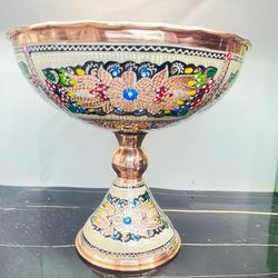 ظرف مسی جام کاسه نقره کوب متوسط مینا