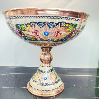 ظرف مسی جام کاسه نقره کوب متوسط مینا