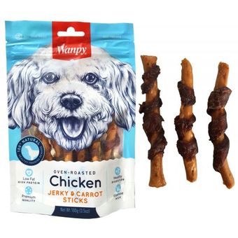 تشویقی سگ ونپی مدل chicken jerky and carrot sticks وزن 100 گرم