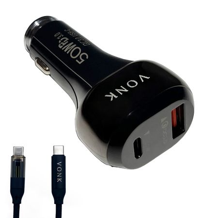 شارژر فندکی 50 وات دو پورت وونک مدل VC--50 به همراه کابل USB-C