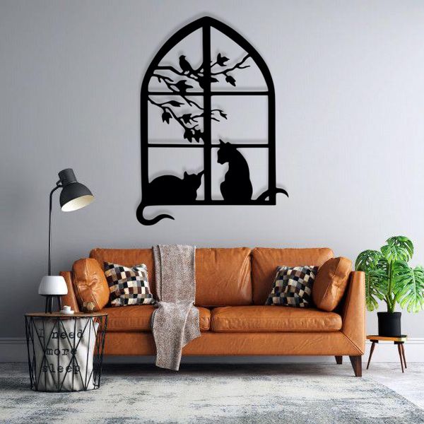 استیکر طرح پنجره مدل گربه