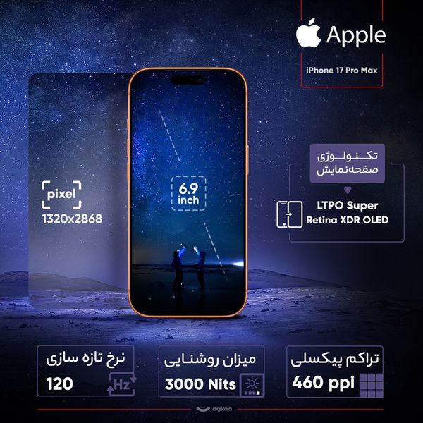 گوشی موبایل اپل مدل iPhone 17 Pro Max CH دو سیم کارت ظرفیت 256 گیگابایت و رم 12 گیگابایت - نات اکتیو