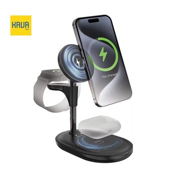 شارژر وایرلس 3 در 1 پاورالوجی Powerology Floréa با پایه قابل تنظیم – مشکی