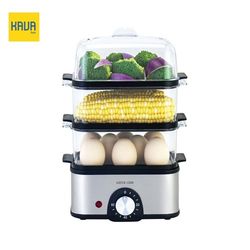 پلوپز سه‌طبقه تخم‌مرغ‌پز و بخارپز سبزیجات Green Lion 3-Tier Egg Cooker & Steamer با ظرفیت 16 عدد تخم‌مرغ – طوسی