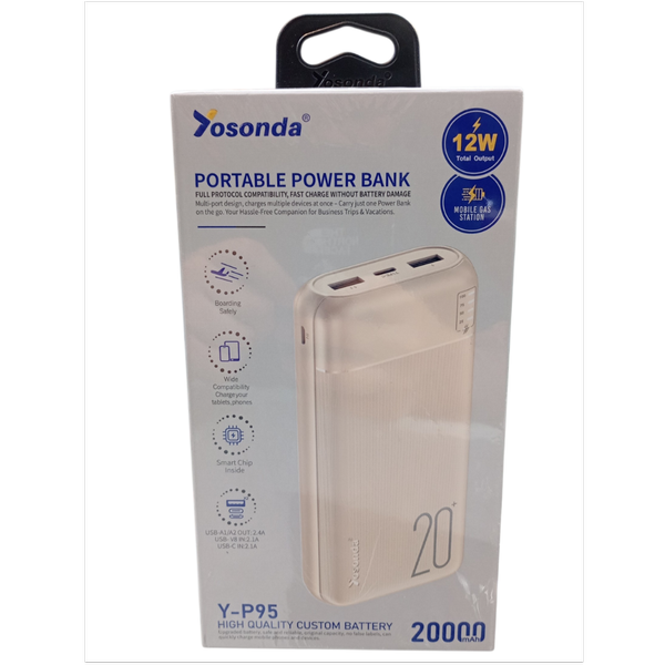 پاور بانک 12 وات با ظرفیت 20000 میلی آمپر ساعت یوساندا مدل yosanda y-p95