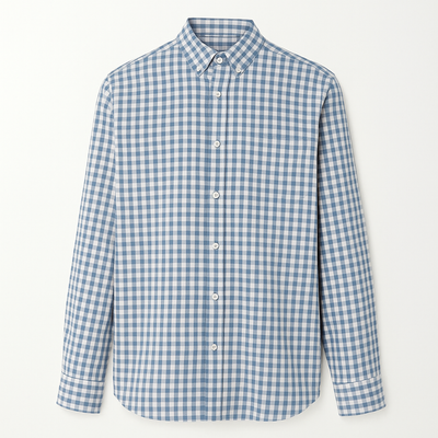پیراهن پنبه چهار خانه ریز رگولار فیت آبی
