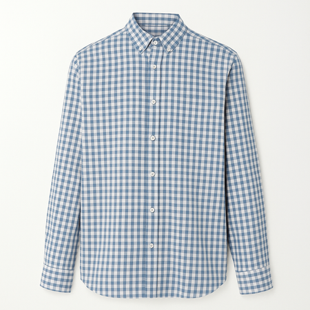پیراهن پنبه چهار خانه ریز رگولار فیت آبی