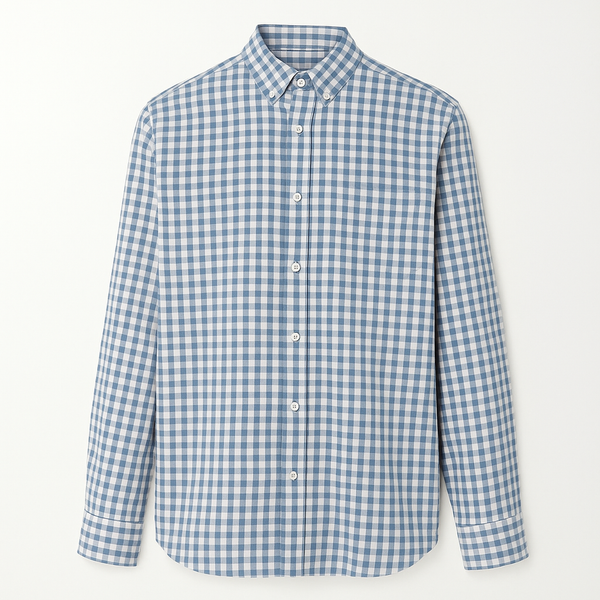 پیراهن پنبه چهار خانه ریز رگولار فیت آبی