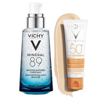 پک دو عددی ضدآفتاب رنگی ویشی + آبرسان ویشی مینرال 89 محافظ قوی، ضدلک و آبرسان اورجینال