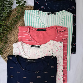 تیشرت زنانه نخ پنبه میکس طرحدار برند تی تو کد(1001)