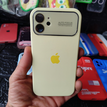 کاور قاب آیفون 12 مدل سیلیکونی اورجینال با محافظ لنز شیشه ای