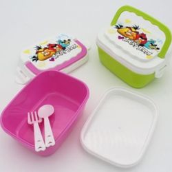 ظرف غذا کودک 2 تکه همراه قاشق و چنگال مستطیل