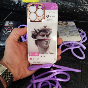 کاور قاب آیفون 13pro مدل pvd طرح دار با بند آویز گردنی طرح2