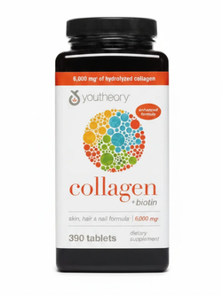 **قرص کلاژن + بیوتین یوتئوری 6000 میلیگرم 390 عددی کمک به سلامت پوست مو و ناخن Youtheory Collagen Biotin**