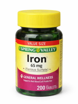 قرص آهن اسپرینگ ولی 65 میلیگرم 200 عددی کمک به رفع کمبود آهن و کاهش خستگی Spring Valley Iron