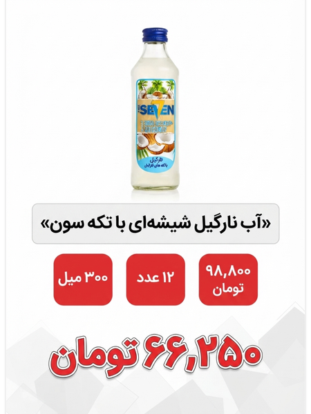 آب نارگیل شیشه ای با تکه سون 300 میل 12 عددی