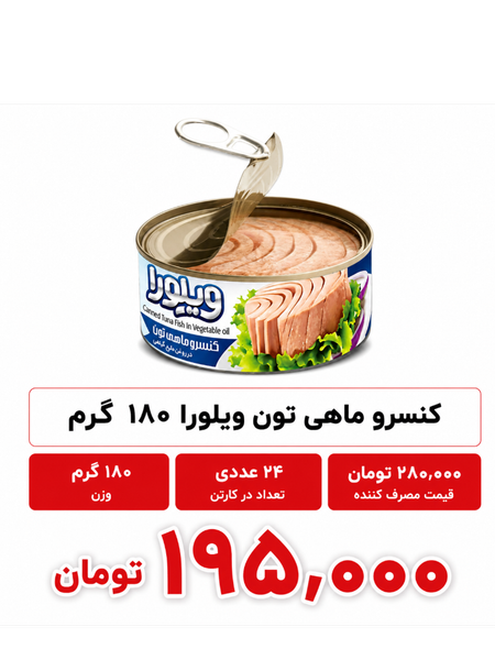 کنسرو ماهی ویلورا 180 گرم 24 عددی (هوور)