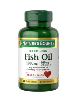 سافتژل روغن ماهی نیچرز بونتی 60 عددی مکمل امگا 3 باکیفیت کمک به سلامت قلب و مغز Nature’s Bounty Fish Oil**