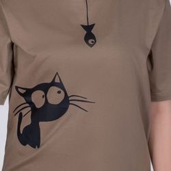 تیشرت نخ پنبه طرح گربه ماهی