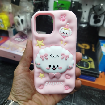 کاور آیفون 12 و12pro مدل فانتزی سیلیکونی طرح پاپی صورتی