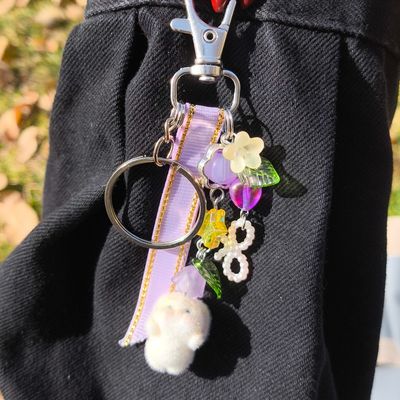 جاکلیدی خرگوش مخملی زرد و بنفش