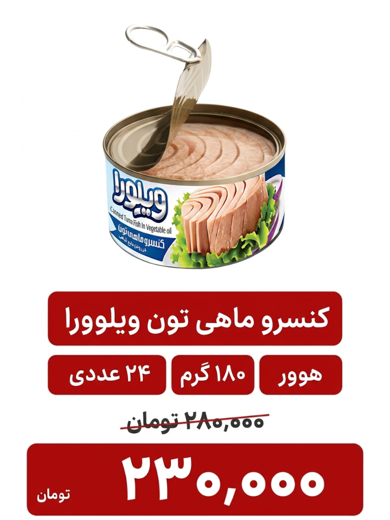 کنسرو ماهی ویلورا 180 گرم 24 عددی (هوور)