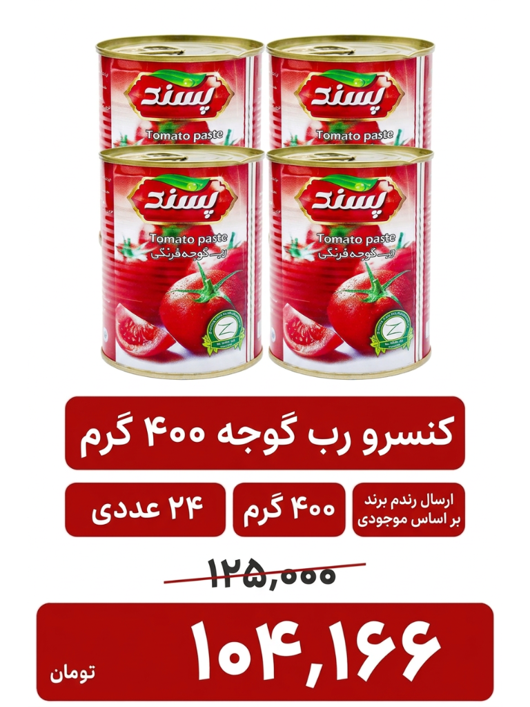 کنسرو رب گوجه 400 گرم 24 عددی