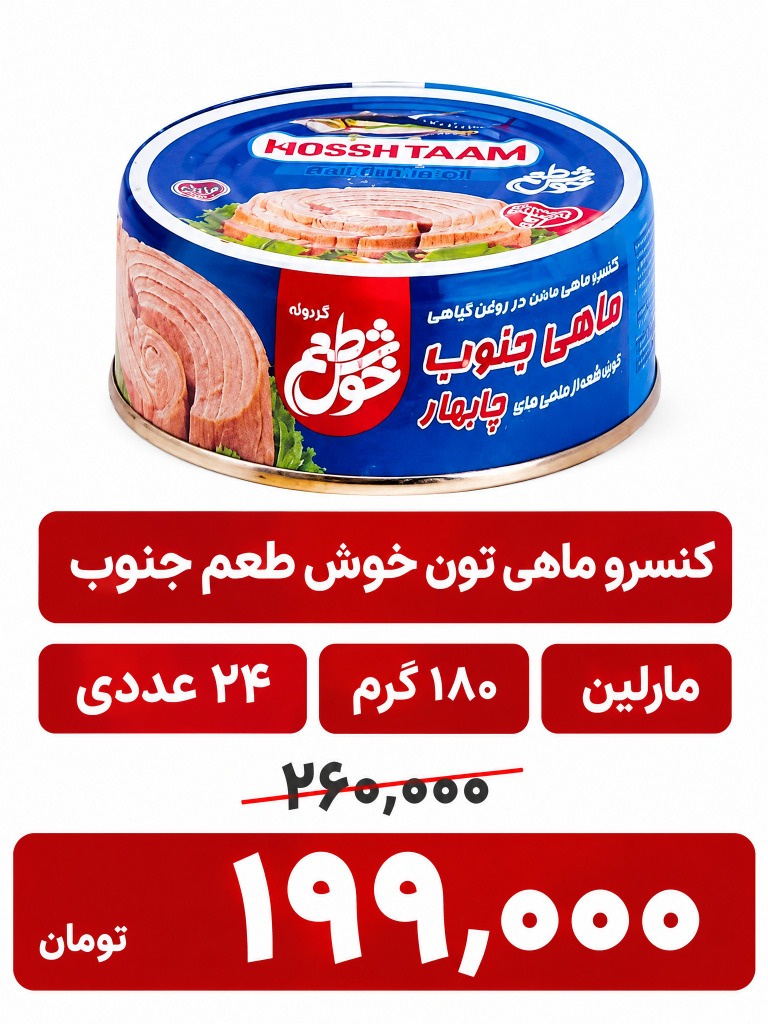 کنسرو ماهی تون جنوب خوش طعم -180گرن-24عددی