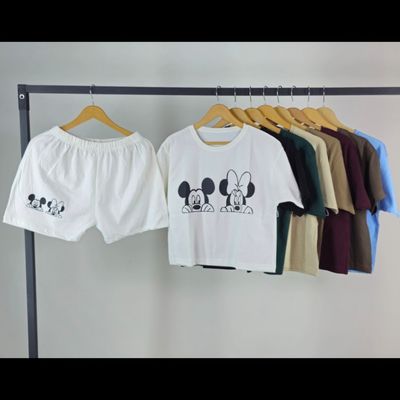 ست کراپ شورتک زنانه، دخترانه نخ ویسکوز، طرح میکی‌موز