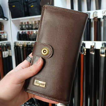 کیف پول پالتویی دکمه دار چرم طبیعی