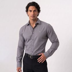 پیراهن آستین بلند مردانه نرمال ساده پنبه پلی استر طوسی Polo(50584)