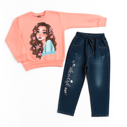 ست لباس پاییزی دخترانه دورس طرح فانتزی + شلوار جین